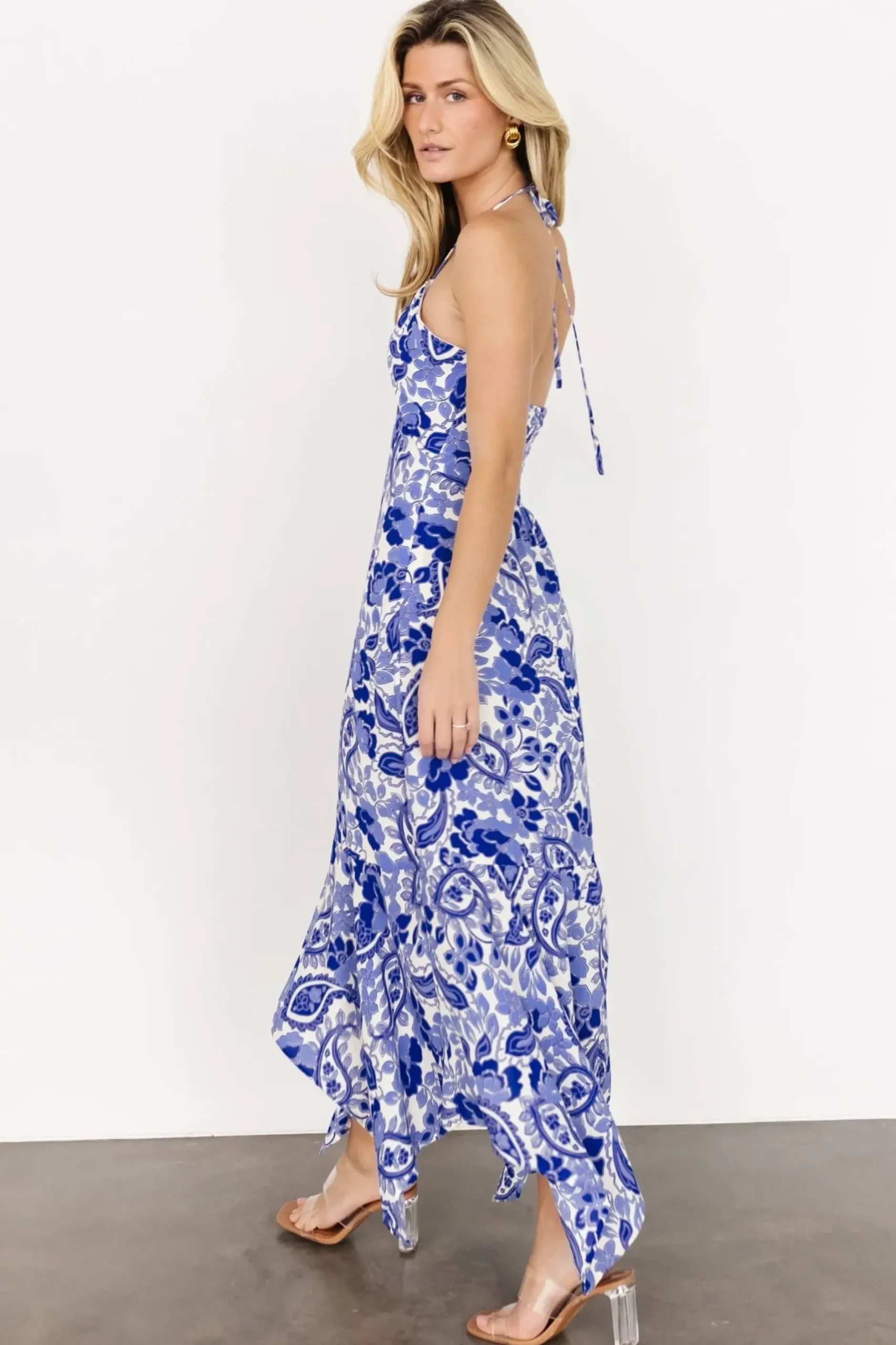 Baltic Born DRESSES|Camila Halter Maxi Dress | Blue + Ivory
