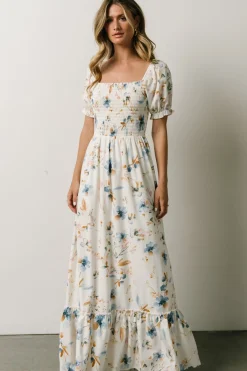 Baltic Born WINTER ESSENTIALS|Capri Smocked Maxi Dress | White Multi Print