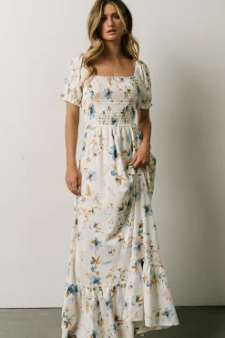 Baltic Born WINTER ESSENTIALS|Capri Smocked Maxi Dress | White Multi Print
