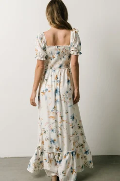Baltic Born WINTER ESSENTIALS|Capri Smocked Maxi Dress | White Multi Print