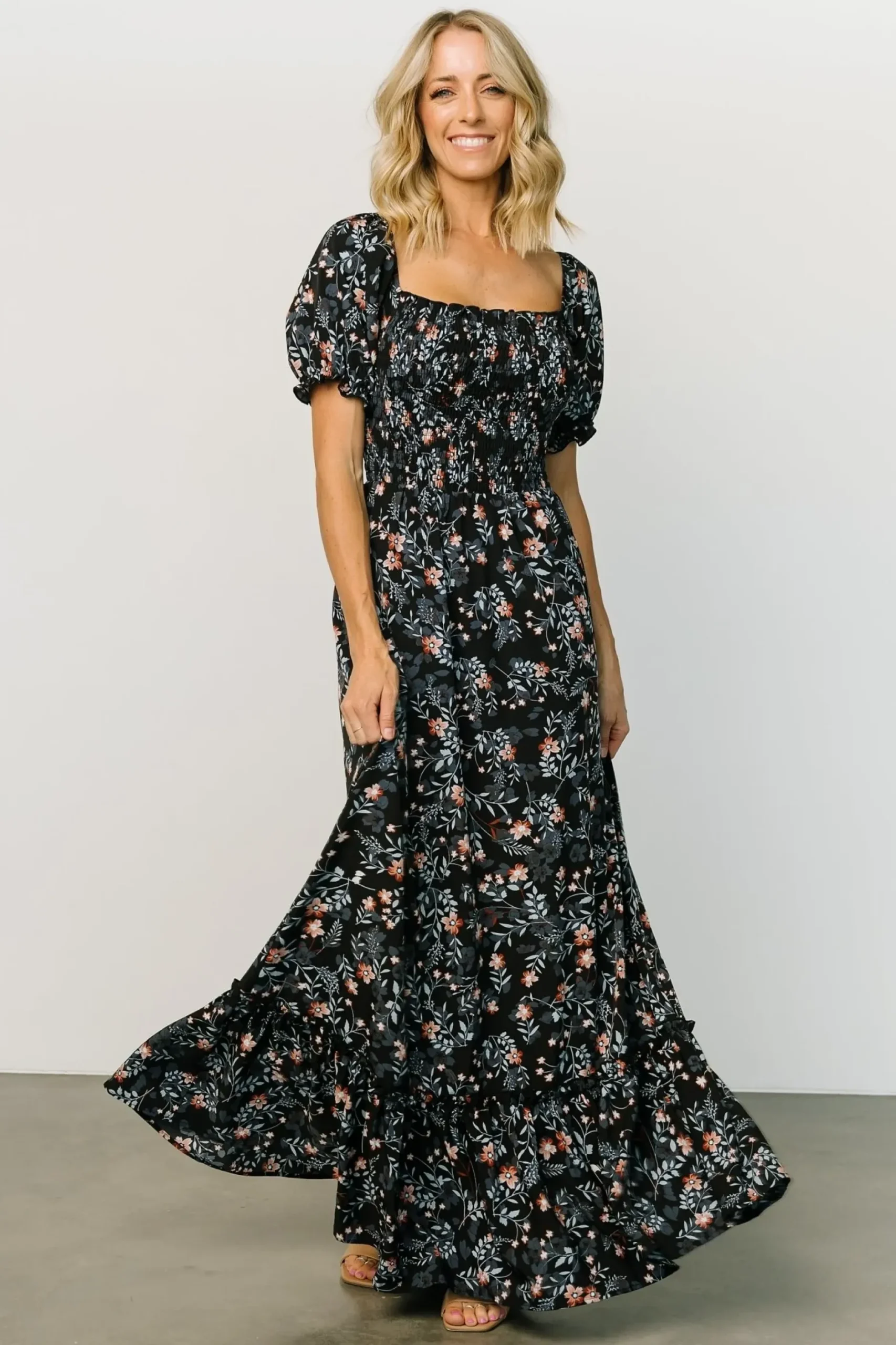 Baltic Born WINTER ESSENTIALS|Capri Smocked Maxi Dress | Midnight Floral