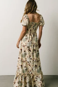 Baltic Born WINTER ESSENTIALS|Capri Smocked Maxi Dress | Cream Palm Print