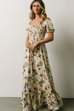 Baltic Born WINTER ESSENTIALS|Capri Smocked Maxi Dress | Cream Palm Print