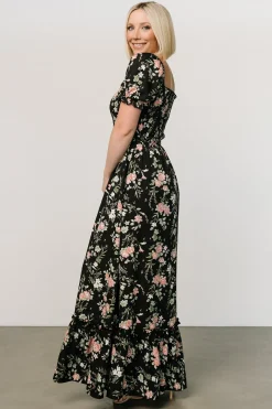 Baltic Born WINTER ESSENTIALS|Capri Smocked Maxi Dress | Black Garden Floral
