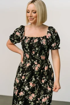 Baltic Born WINTER ESSENTIALS|Capri Smocked Maxi Dress | Black Garden Floral