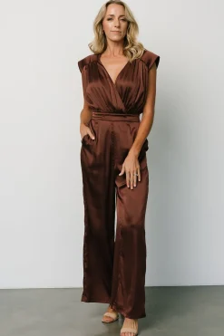 Baltic Born JUMPSUITS + ROMPERS|Caria Satin Jumpsuit | Chocolate