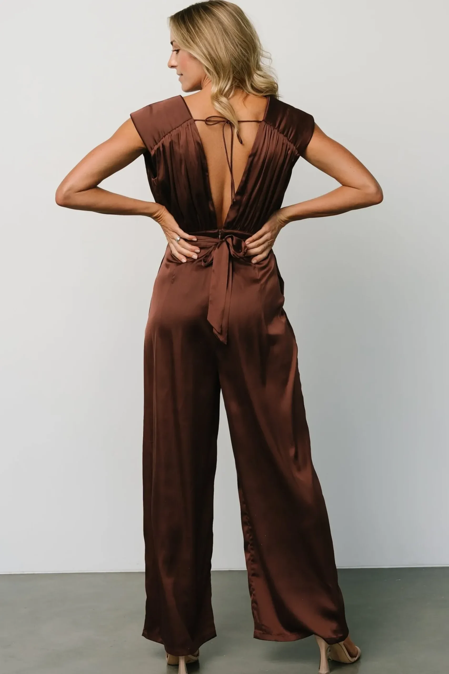 Baltic Born JUMPSUITS + ROMPERS|Caria Satin Jumpsuit | Chocolate
