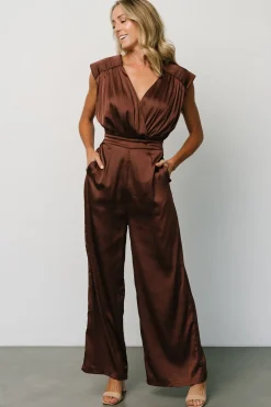 Baltic Born JUMPSUITS + ROMPERS|Caria Satin Jumpsuit | Chocolate