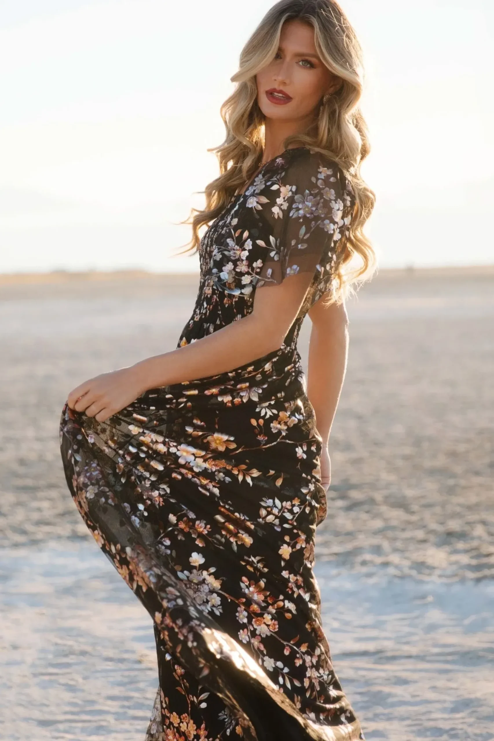 Baltic Born WEDDING SUITE|wedding guest|Cassandra Tulle Maxi Dress | Black Blossom