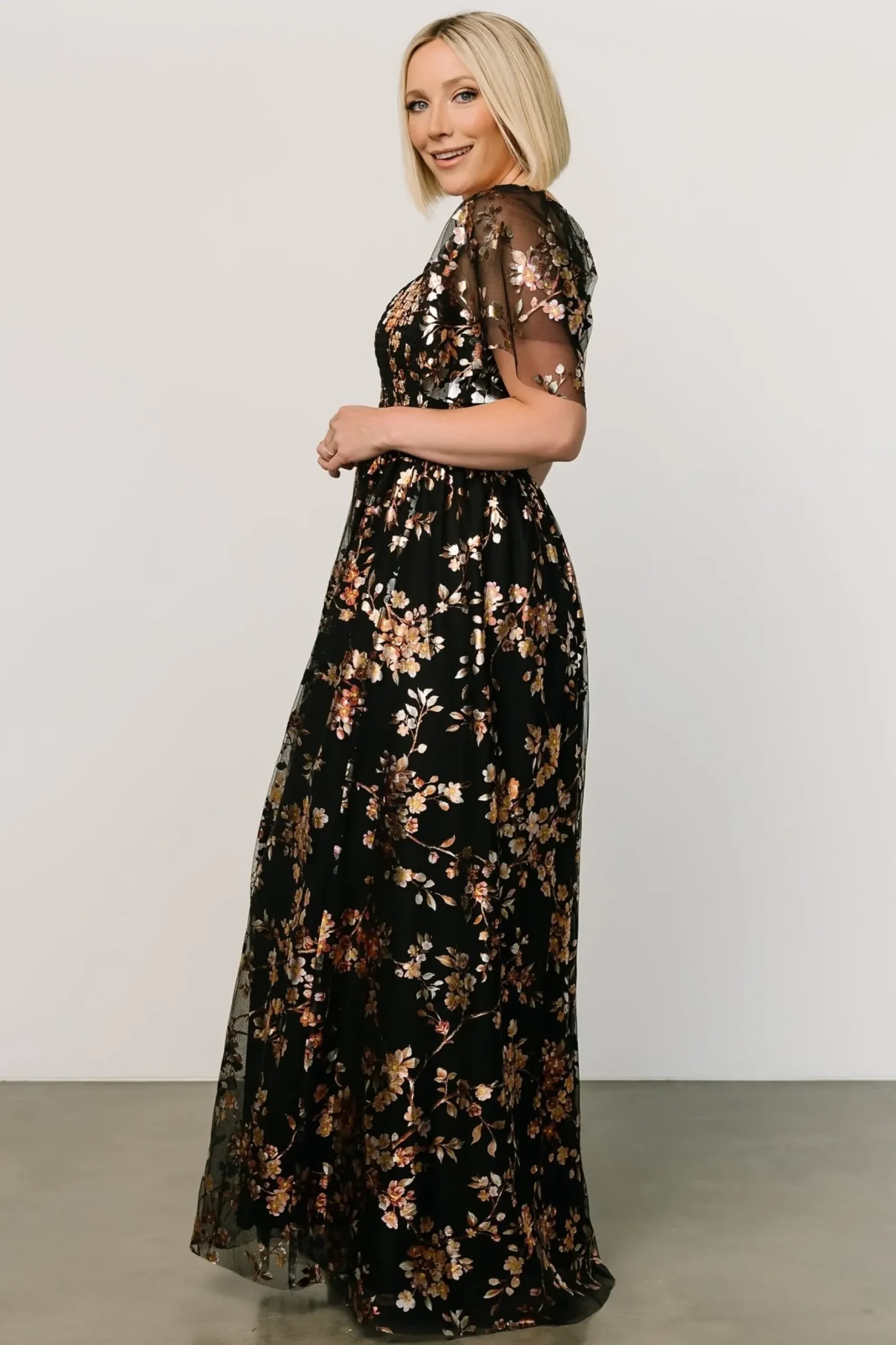 Baltic Born WEDDING SUITE|wedding guest|Cassandra Tulle Maxi Dress | Black Blossom