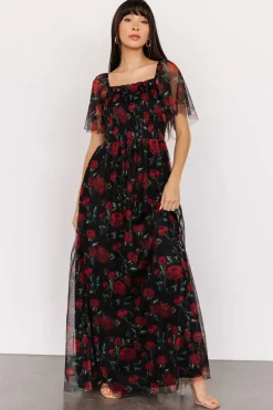 Baltic Born WEDDING SUITE|wedding guest|Cassandra Tulle Maxi Dress | Black + Red Rose