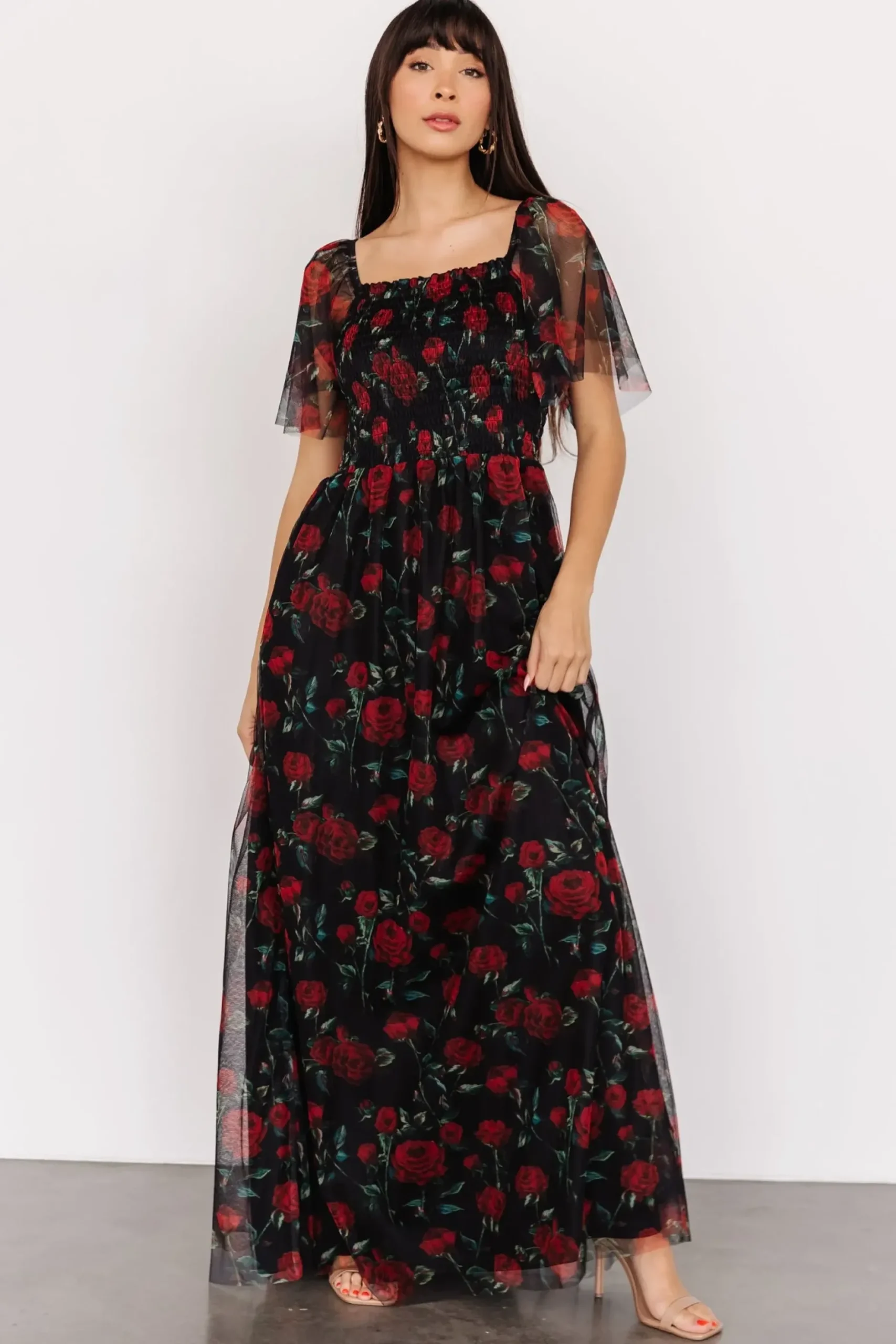Baltic Born WEDDING SUITE|wedding guest|Cassandra Tulle Maxi Dress | Black + Red Rose