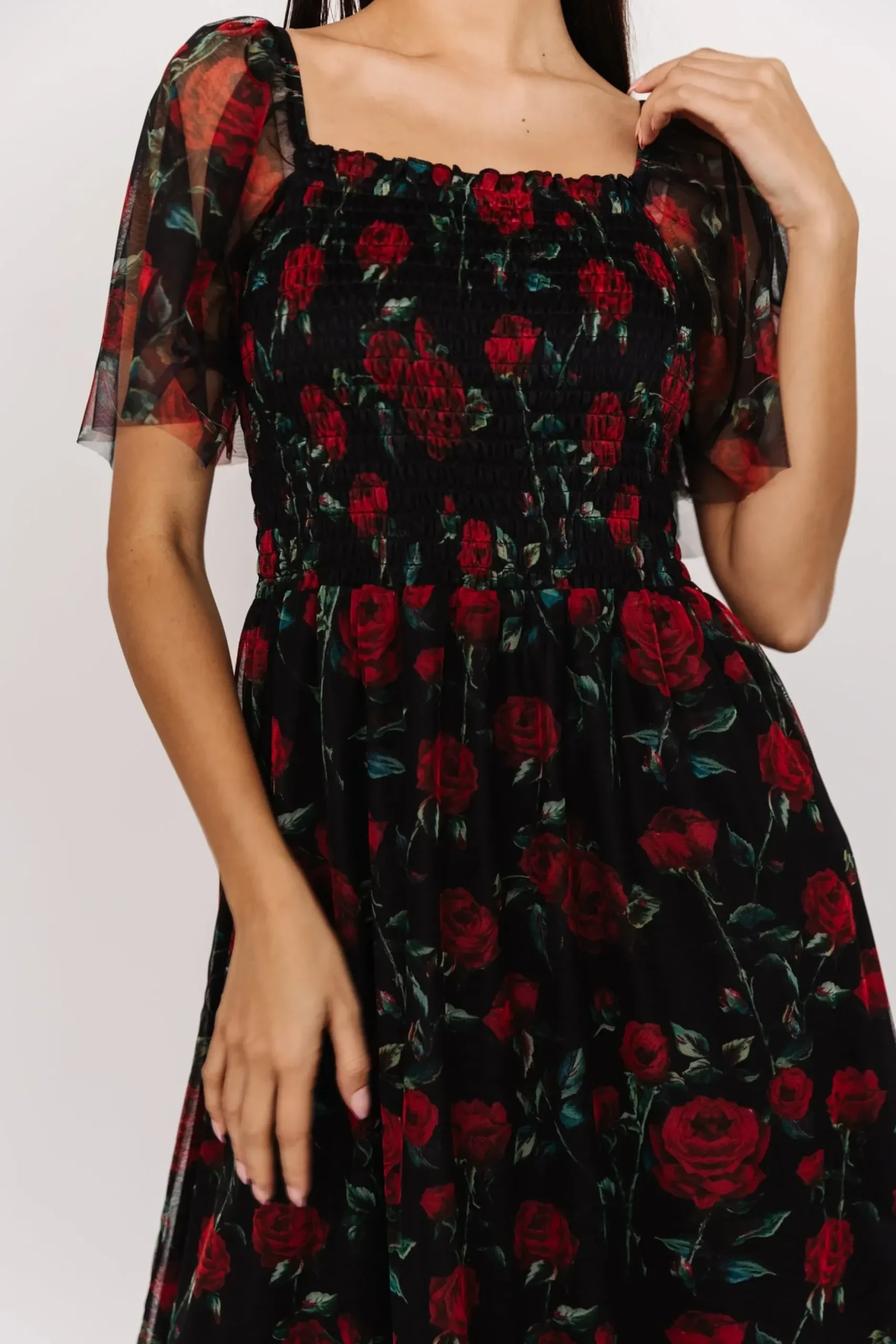 Baltic Born WEDDING SUITE|wedding guest|Cassandra Tulle Maxi Dress | Black + Red Rose