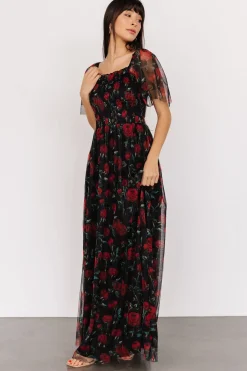 Baltic Born WEDDING SUITE|wedding guest|Cassandra Tulle Maxi Dress | Black + Red Rose