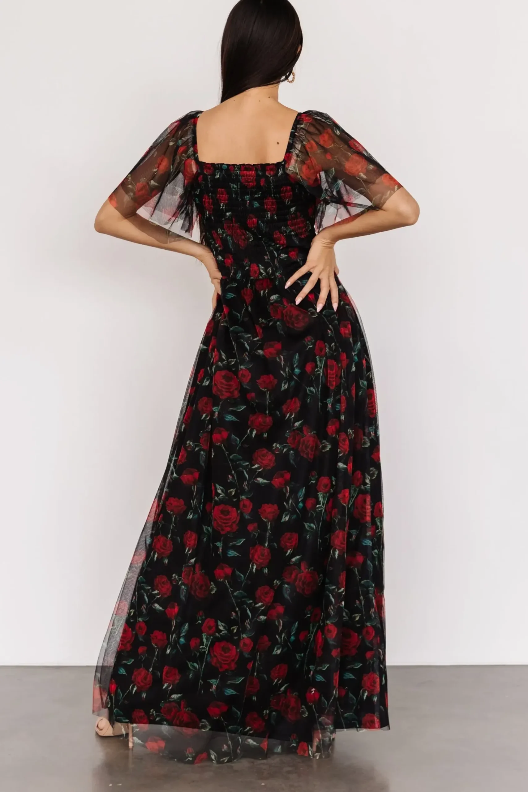 Baltic Born WEDDING SUITE|wedding guest|Cassandra Tulle Maxi Dress | Black + Red Rose
