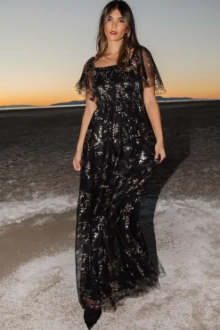Baltic Born WEDDING SUITE|wedding guest|Cassandra Tulle Maxi Dress | Metallic Black