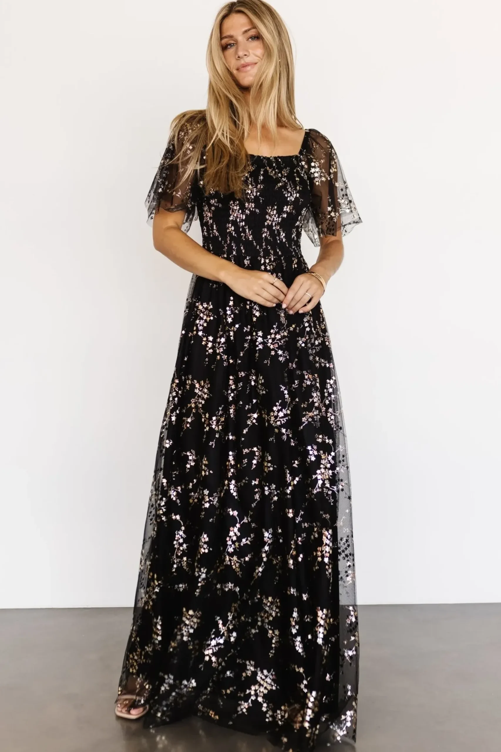 Baltic Born WEDDING SUITE|wedding guest|Cassandra Tulle Maxi Dress | Metallic Black