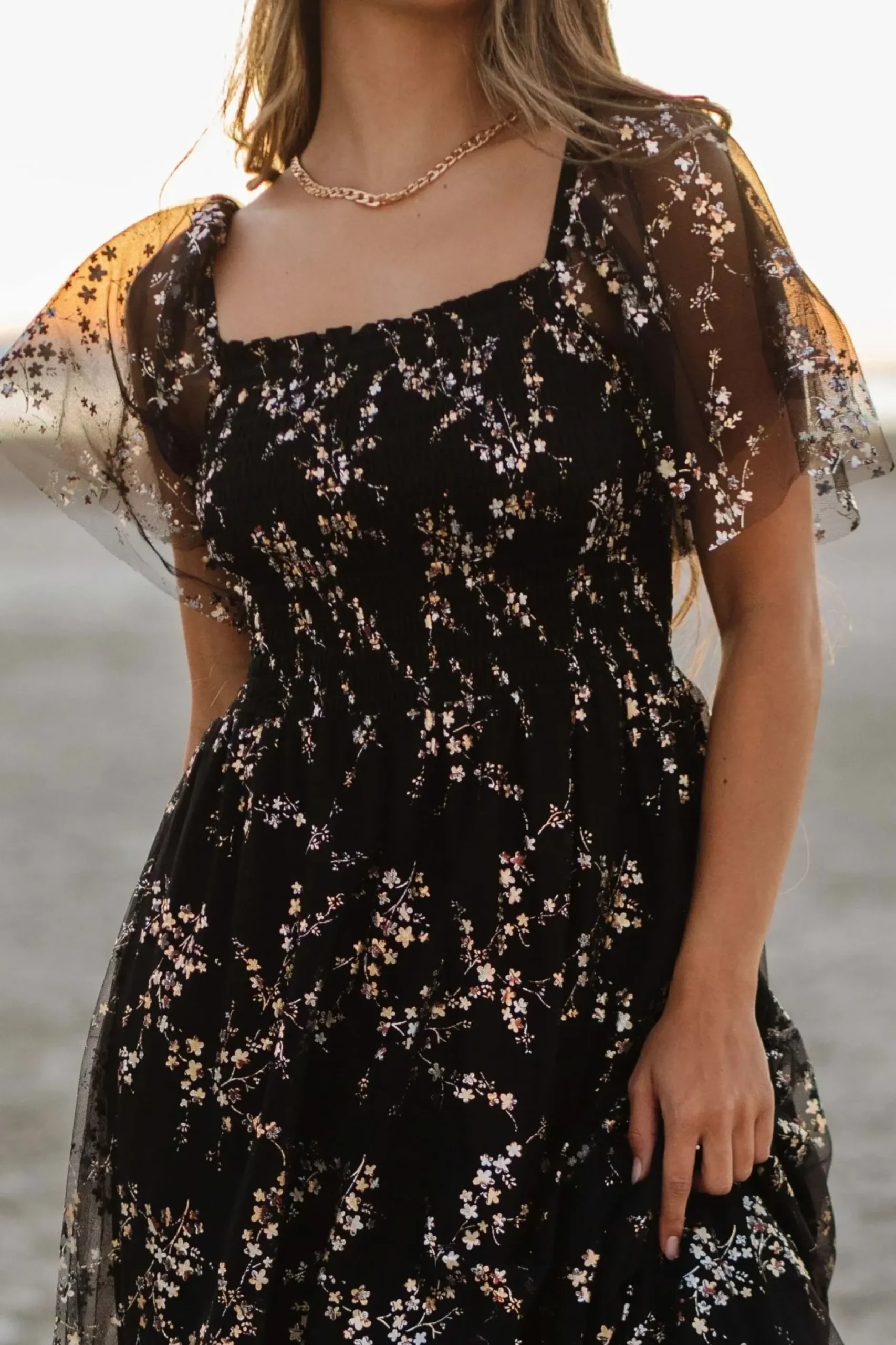 Baltic Born WEDDING SUITE|wedding guest|Cassandra Tulle Maxi Dress | Metallic Black