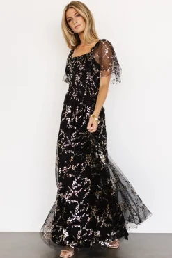 Baltic Born WEDDING SUITE|wedding guest|Cassandra Tulle Maxi Dress | Metallic Black