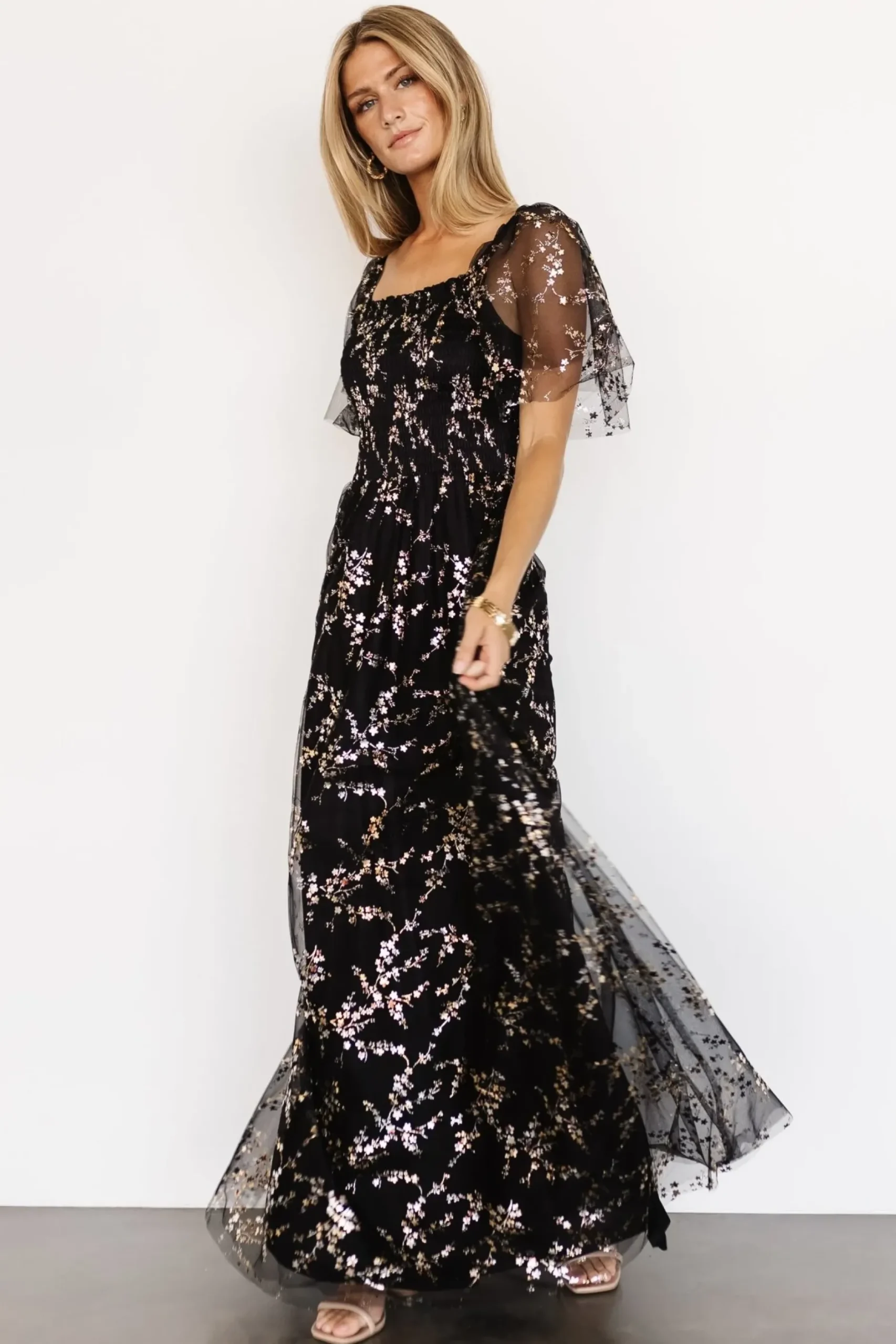 Baltic Born WEDDING SUITE|wedding guest|Cassandra Tulle Maxi Dress | Metallic Black