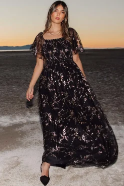 Baltic Born WEDDING SUITE|wedding guest|Cassandra Tulle Maxi Dress | Metallic Black