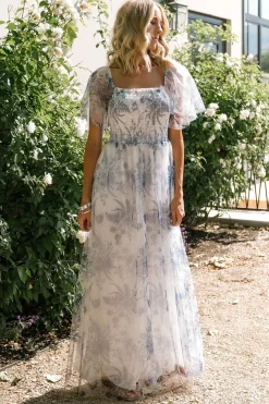 Baltic Born WEDDING SUITE|wedding guest|Cassandra Tulle Maxi Dress | Blue + White Floral