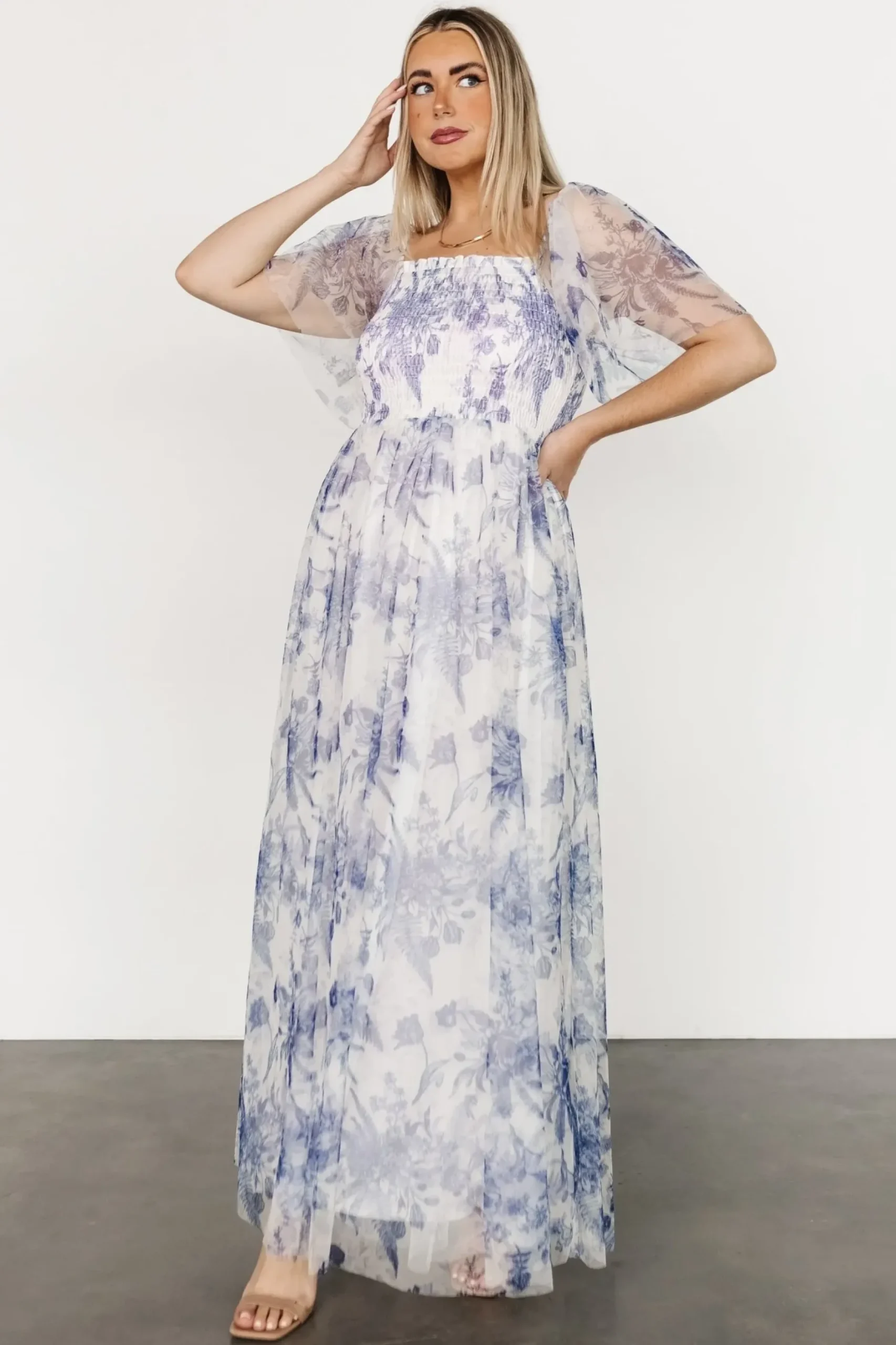Baltic Born WEDDING SUITE|wedding guest|Cassandra Tulle Maxi Dress | Blue + White Floral