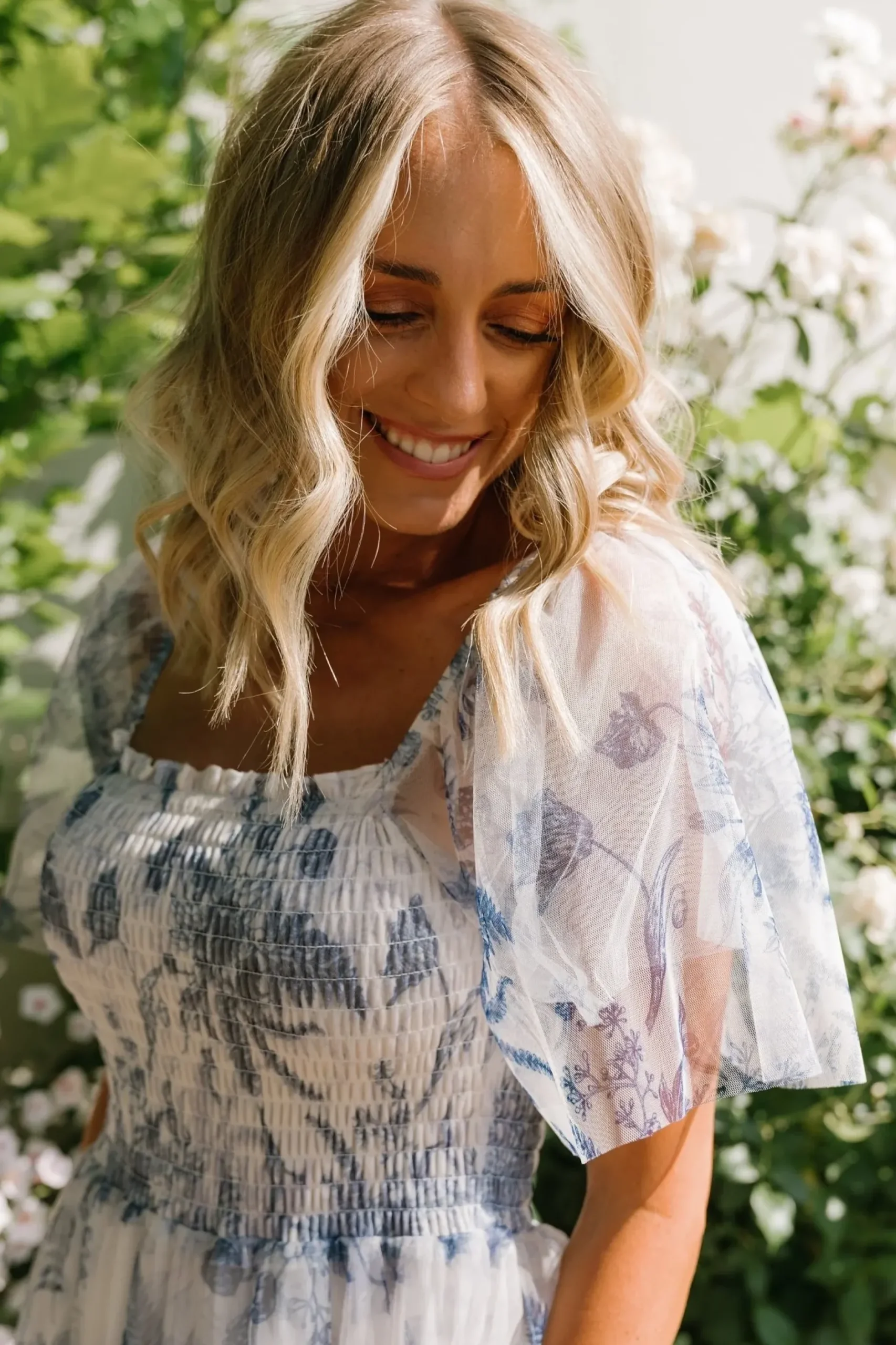 Baltic Born WEDDING SUITE|wedding guest|Cassandra Tulle Maxi Dress | Blue + White Floral