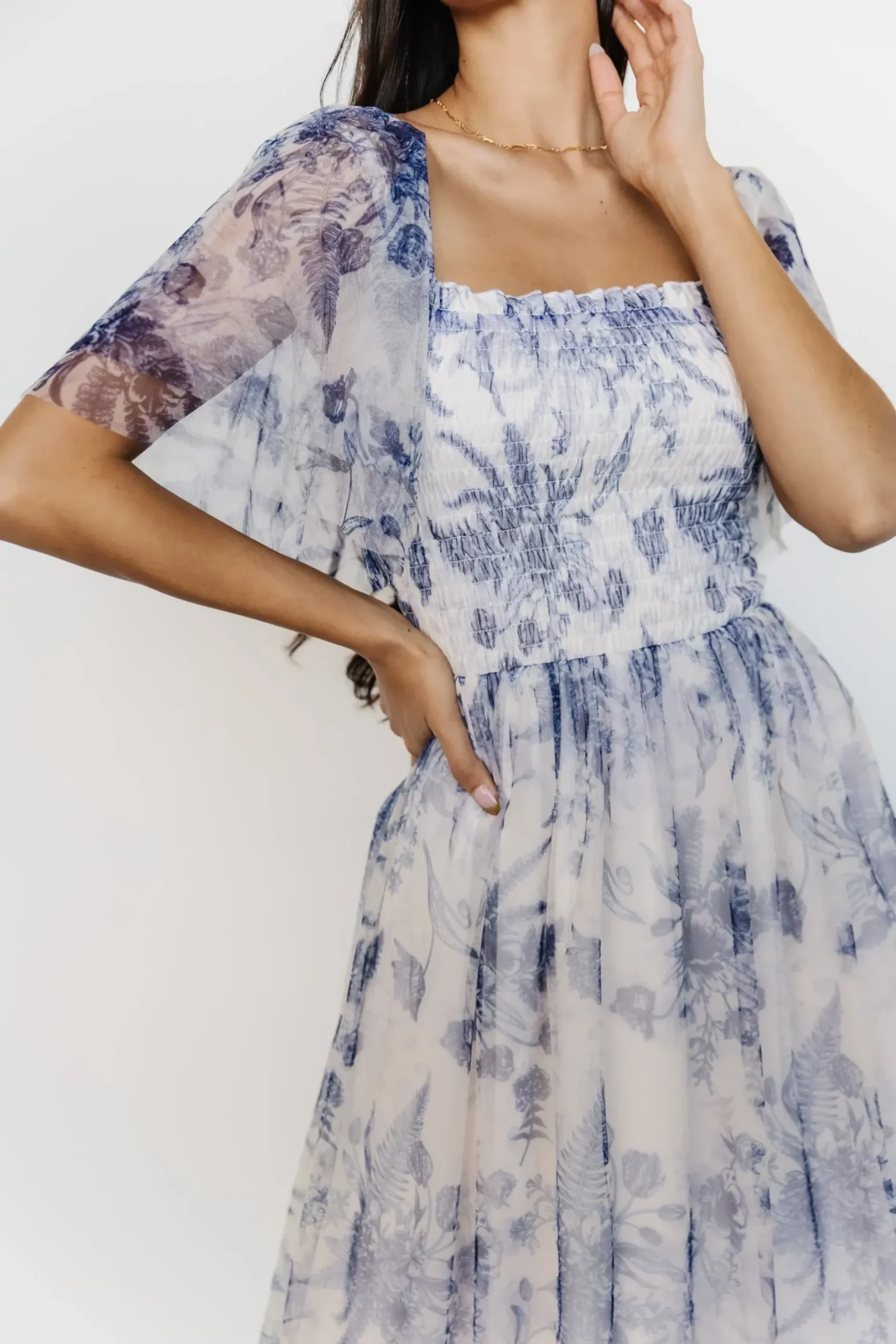 Baltic Born WEDDING SUITE|wedding guest|Cassandra Tulle Maxi Dress | Blue + White Floral
