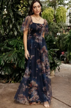 Baltic Born WEDDING SUITE|wedding guest|Cassandra Tulle Maxi Dress | Dark Blue Floral