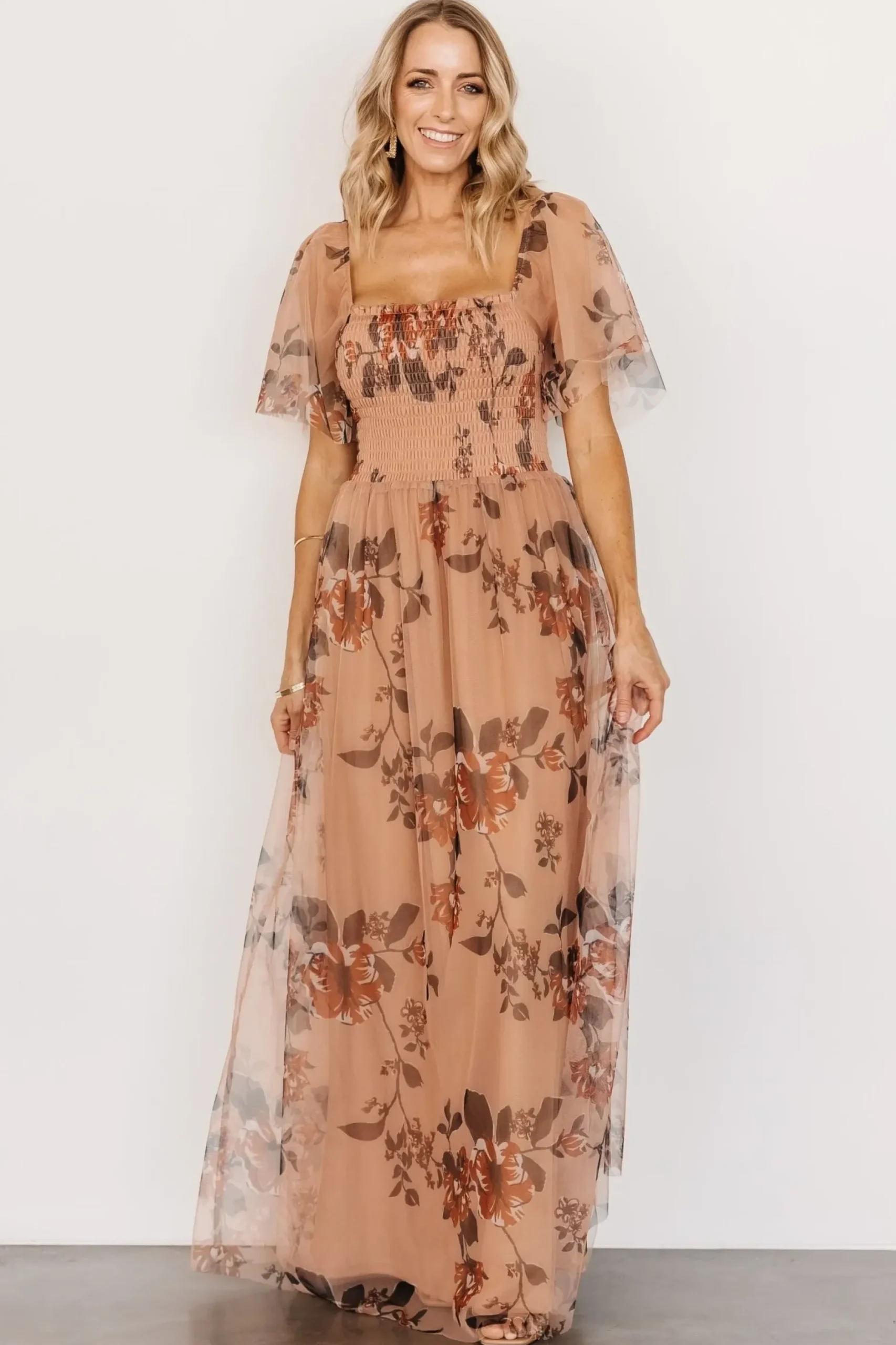 Baltic Born WEDDING SUITE|wedding guest|Cassandra Tulle Maxi Dress | Copper Floral