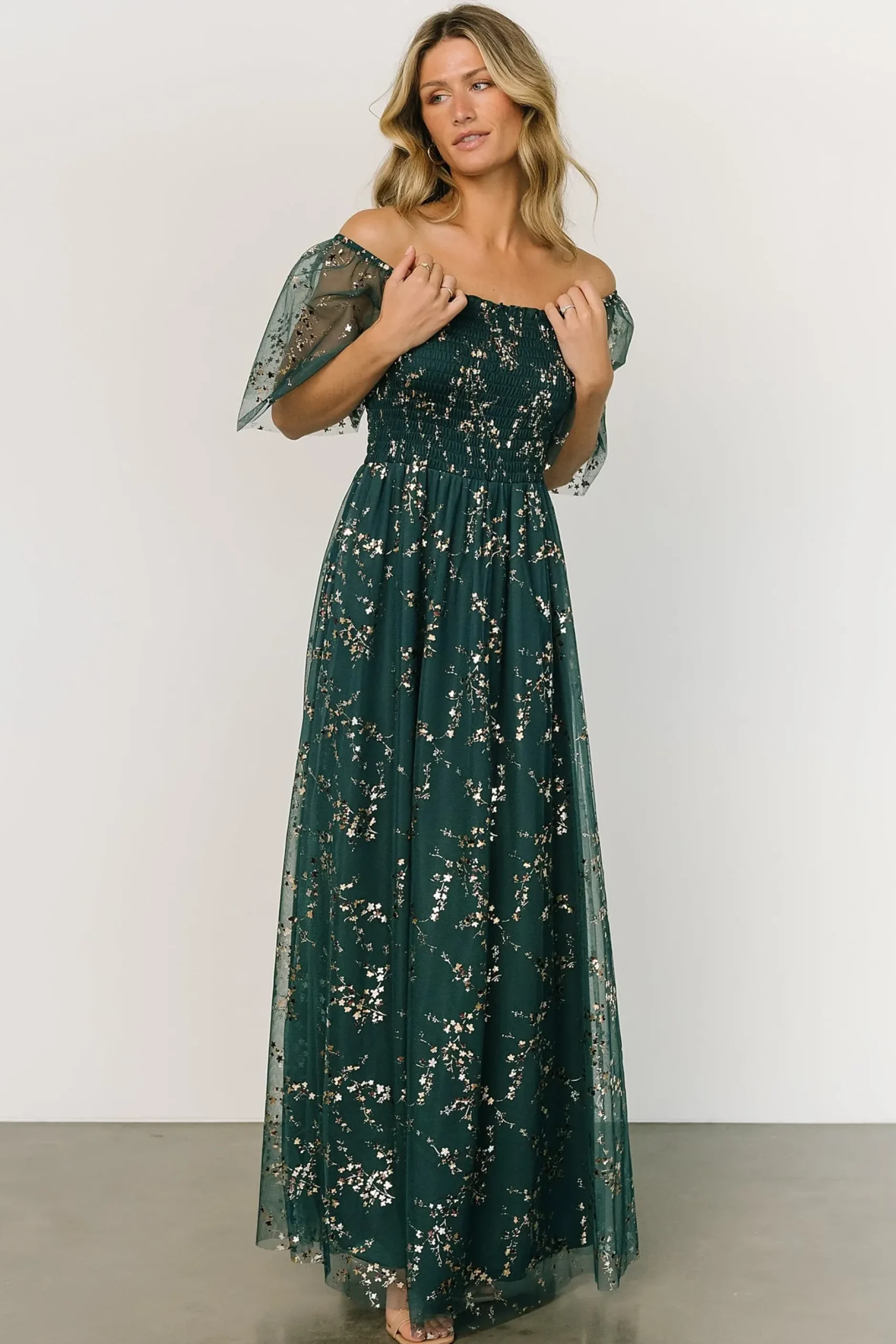 Baltic Born WEDDING SUITE|wedding guest|Cassandra Tulle Maxi Dress | Green + Gold