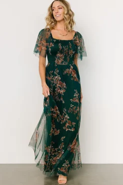 Baltic Born WEDDING SUITE|wedding guest|Cassandra Tulle Maxi Dress | Green + Bronze Floral