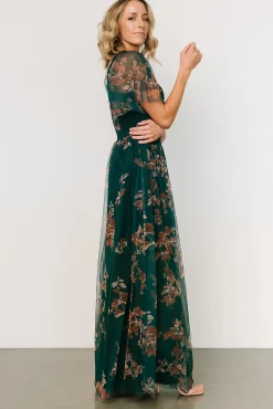 Baltic Born WEDDING SUITE|wedding guest|Cassandra Tulle Maxi Dress | Green + Bronze Floral