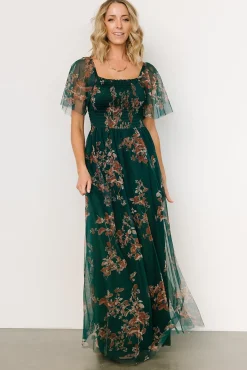 Baltic Born WEDDING SUITE|wedding guest|Cassandra Tulle Maxi Dress | Green + Bronze Floral