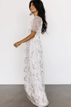 Baltic Born WEDDING SUITE|wedding guest|Cassandra Tulle Maxi Dress | Metallic White