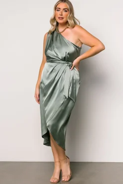 Baltic Born BEST SELLERS|Celia One Shoulder Midi Dress | Eucalyptus