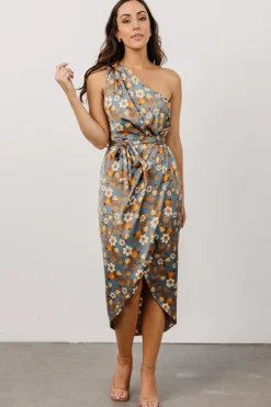 Baltic Born BEST SELLERS|Celia One Shoulder Midi Dress | Blue Floral