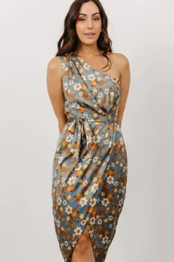 Baltic Born BEST SELLERS|Celia One Shoulder Midi Dress | Blue Floral