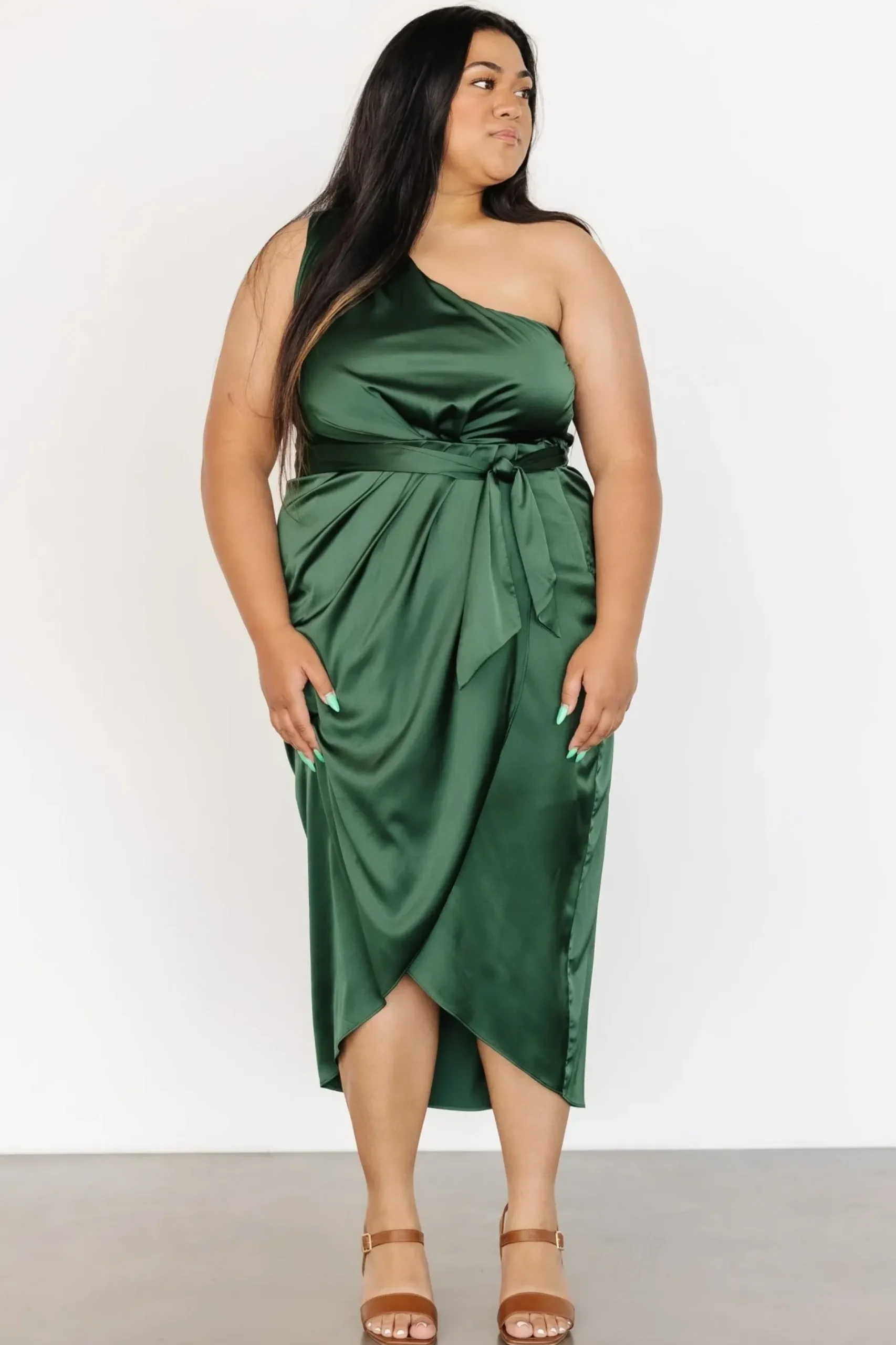 Baltic Born BEST SELLERS|Celia One Shoulder Midi Dress | Dark Green