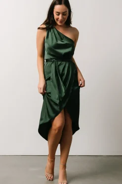 Baltic Born BEST SELLERS|Celia One Shoulder Midi Dress | Dark Green