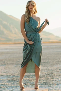 Baltic Born BEST SELLERS|Celia One Shoulder Midi Dress | Blue Sage