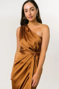 Baltic Born BEST SELLERS|Celia One Shoulder Midi Dress | Bronze