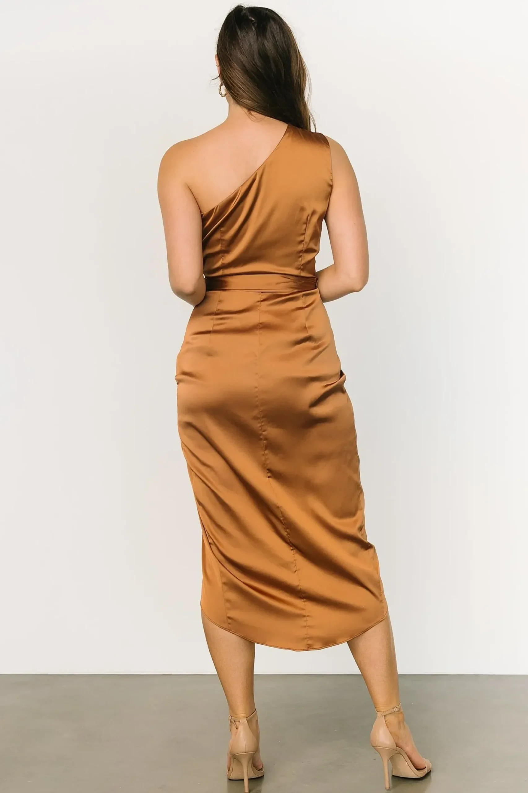 Baltic Born BEST SELLERS|Celia One Shoulder Midi Dress | Bronze