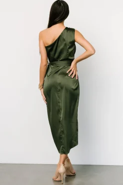 Baltic Born BEST SELLERS|Celia One Shoulder Midi Dress | Olive