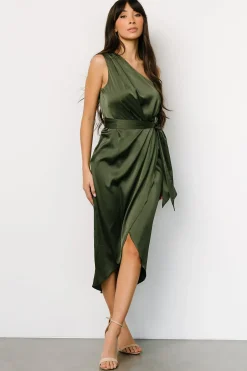 Baltic Born BEST SELLERS|Celia One Shoulder Midi Dress | Olive