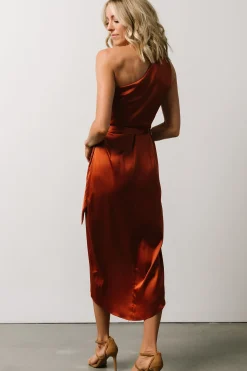 Baltic Born BEST SELLERS|Celia One Shoulder Midi Dress | Rust