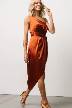 Baltic Born BEST SELLERS|Celia One Shoulder Midi Dress | Rust