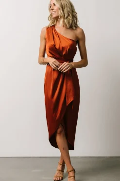 Baltic Born BEST SELLERS|Celia One Shoulder Midi Dress | Rust