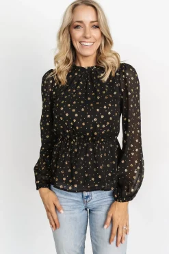 Baltic Born blouses + shirts|Chandra Peplum Top | Black + Gold